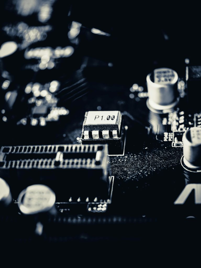 Close-up view of electronic circuit board showing components and connectors on a modern PCB.